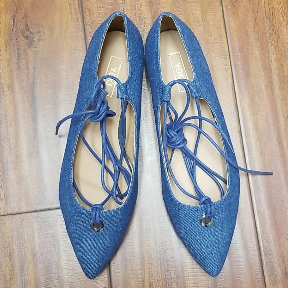 New Yoki Denim Lace -Up Flats Size 8.5